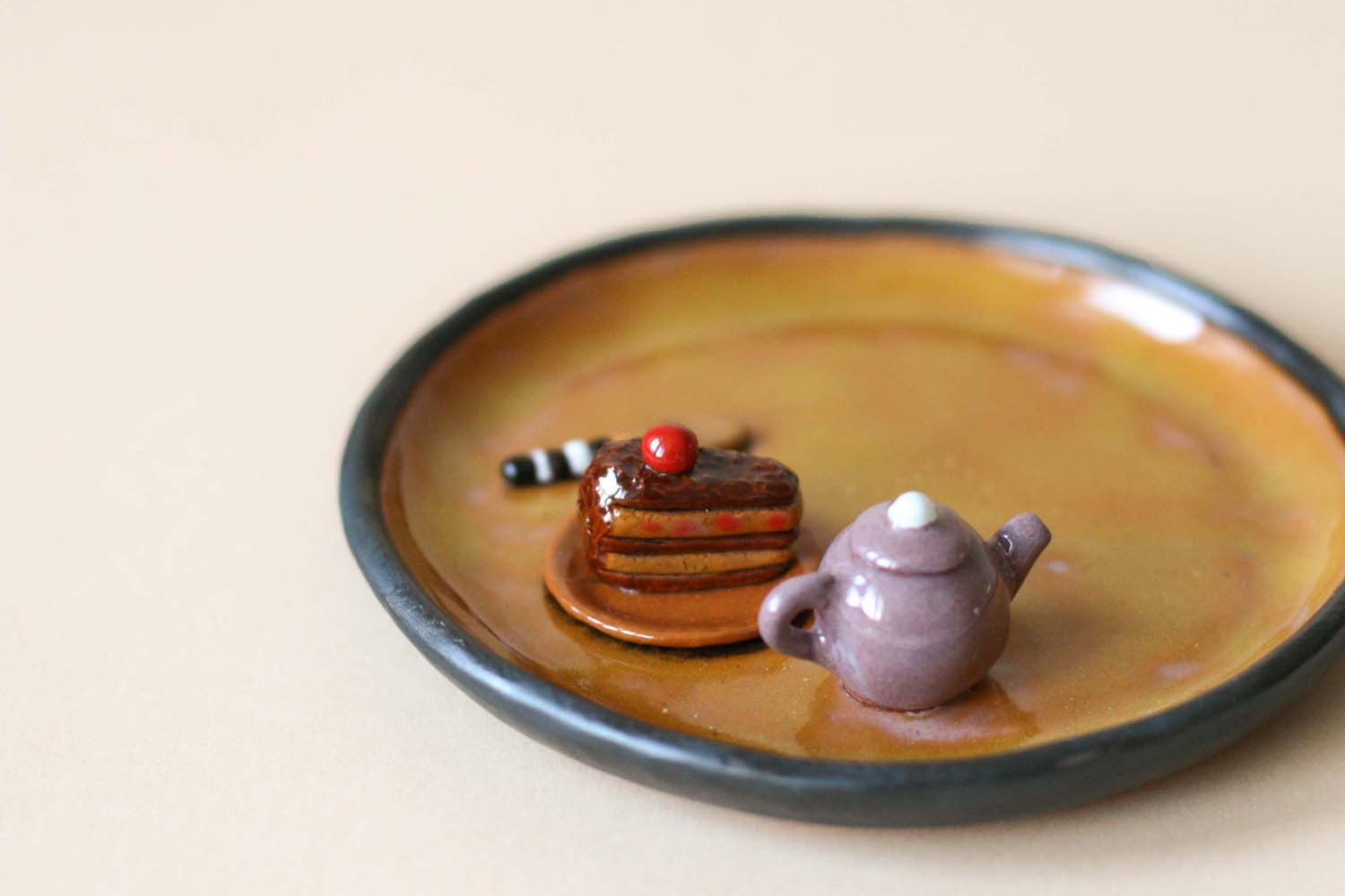 Small Plate with a Teapot and Cakes - Image 8
